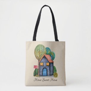 Wasserfarbe Niedliche Zuhause Sweet Zuhause Art Tasche