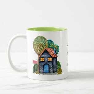 Wasserfarbe Niedliche Zuhause Sweet Zuhause Art Zweifarbige Tasse