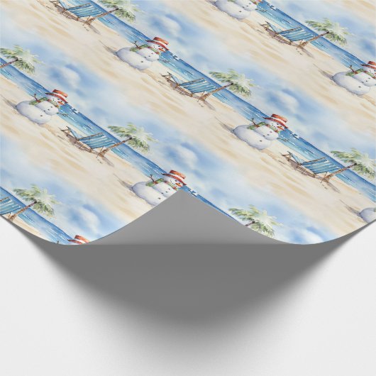 Wasserfarbe Niedlicher Schneemann im Urlaub Geschenkpapier (Ecke)