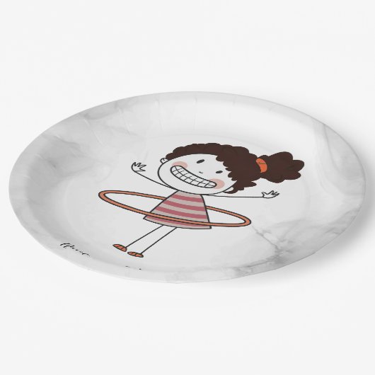 Wasserfarbe Niedliches Strichfigur-Mädchen Big Smi Pappteller (Schrägansicht)