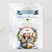 Wasserfarbe Noahs Ark Safari Wood Cross Taufe Einladung (Vorne/Hinten)