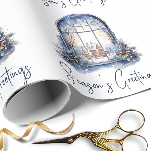 Wasserfarbe Nordic Blue Snowy Weihnachten Traditio Geschenkpapier