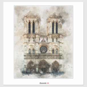 Wasserfarbe Notre Dame Kathedrale Fassade Aufkleber