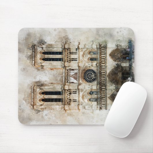 Wasserfarbe Notre Dame Kathedrale Fassade Mousepad (Mit Mouse)