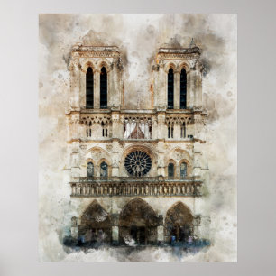 Wasserfarbe Notre Dame Kathedrale Fassade Poster