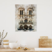 Wasserfarbe Notre Dame Kathedrale Fassade Poster (Küche)