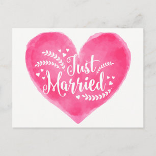 Wasserfarbe nur verheiratet Rosa Hochzeitsherz Ankündigungspostkarte