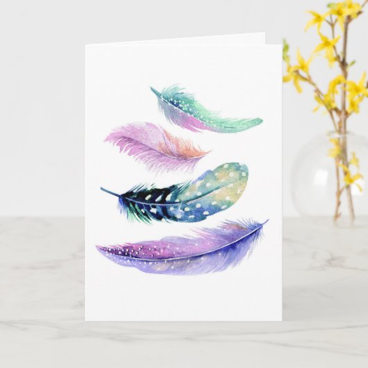 Wasserfarbe nur weil Boho Federn Karte (Gelbe Blume)