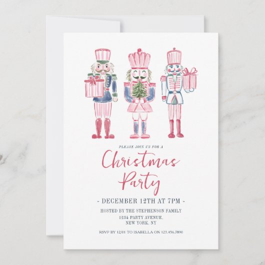 Wasserfarbe Nutcracker Hand Zeichnen Weihnachtswei Einladung (Vorderseite)