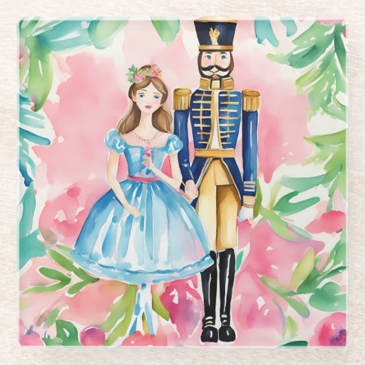 Wasserfarbe Nutcracker und Clara Christmas Glasuntersetzer