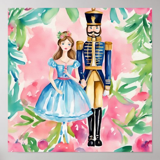 Wasserfarbe Nutcracker und Clara Christmas Poster (Vorne)