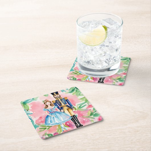 Wasserfarbe Nutcracker und Clara Christmas Rechteckiger Pappuntersetzer (Vor Ort)