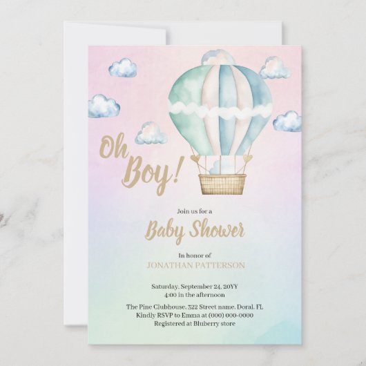 Wasserfarbe Oh Boy Clouds Kinderdusche Einladung (Vorderseite)