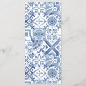 Wasserfarbe Olive Blauer Kachel Mittelmeer Wein Menükarte (Rückseite)