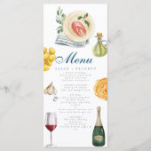 Wasserfarbe Olive Blauer Kachel Mittelmeer Wein Menükarte (Vorderseite)