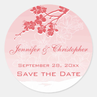 Wasserfarbe Ombre Red Spring Blossom Save the Date Runder Aufkleber