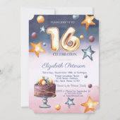 Wasserfarbe Ombre Stars Cake Diamonds Sweet 16 Einladung (Vorderseite)