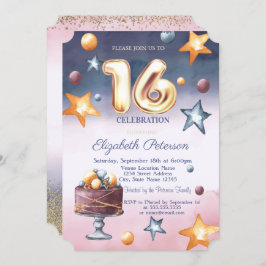 Wasserfarbe Ombre Stars Cake Diamonds Sweet 16 Einladung
