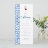 Wasserfarbe Orange Blaue Fliesen Mittelmeer Wein Menükarte (Stehend Vorderseite)