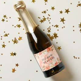 Wasserfarbe Orange Bloral Wedding Mini Schaumweinetikett