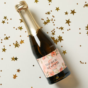 Wasserfarbe Orange Bloral Wedding Mini Schaumweinetikett