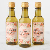 Wasserfarbe Orange Bloral Wedding Mini Weinetikett (Flaschen)