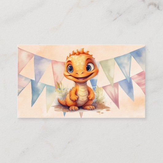 Wasserfarbe Orange Dinosaurier Flag Boy Baby Dusch Visitenkarte (Rückseite)