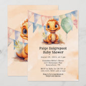 Wasserfarbe Orange Dinosaurier Kinderdusche Einladung (Vorne/Hinten)