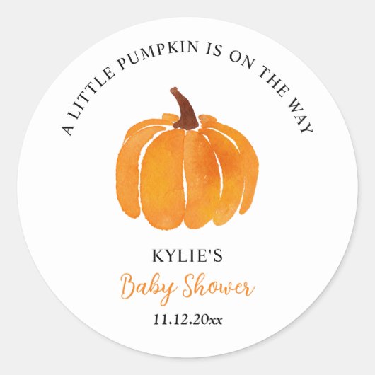 Wasserfarbe Orange Pumpkin Baby Dusche Runder Aufkleber (Vorderseite)