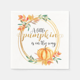 Wasserfarbe Orange Pumpkin Blätter Fall Babydusch Serviette