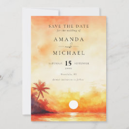 Wasserfarbe Orange Sonnenuntergang Palm Beach Hoch Save The Date