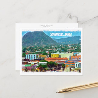 Wasserfarbe Oranjestad, Aruba Postkarte