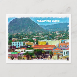 Wasserfarbe Oranjestad, Aruba Postkarte