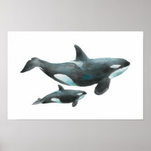 Wasserfarbe-Orca-Mutter-und-Baby-Plakat