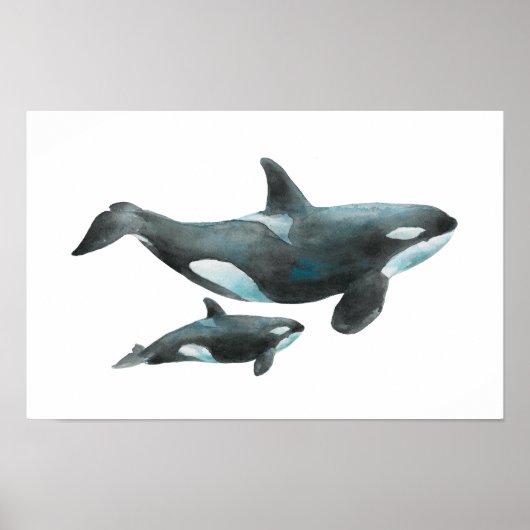 Wasserfarbe-Orca-Mutter-und-Baby-Plakat Poster (Vorne)