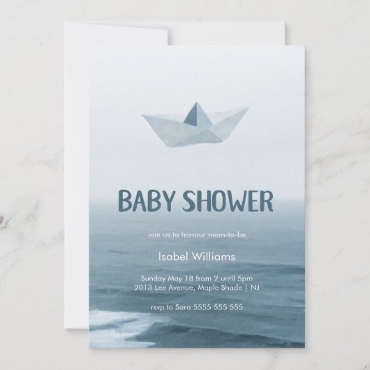 Wasserfarbe Origami-Boot auf der Wasserbabwdusche Einladung (Vorderseite)