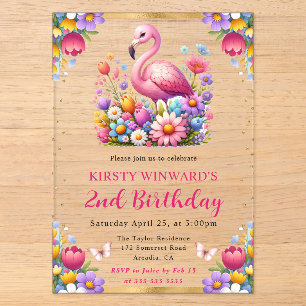 Wasserfarbe Ostern Flamingo Frühlingsblumen Geburt Acryleinladungen