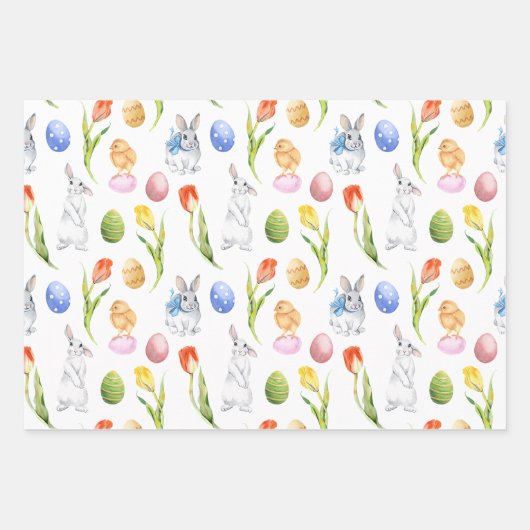 Wasserfarbe Ostern Sonniges Jahr Geschenkpapier Set (Vorderseite)