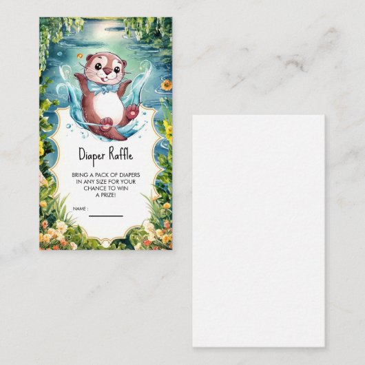 Wasserfarbe Otter Babydusche Begleitkarte (Vorne/Hinten)