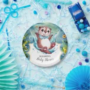Wasserfarbe Otter Babydusche Pappteller