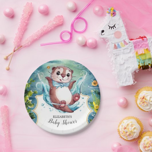 Wasserfarbe Otter Babydusche Pappteller (Party)