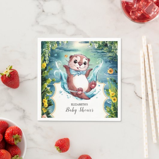 Wasserfarbe Otter Babydusche Serviette (Beispiel)