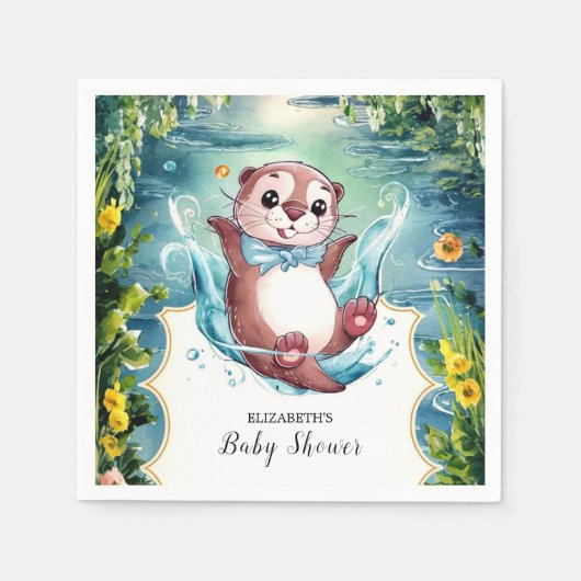 Wasserfarbe Otter Babydusche Serviette (Vorderseite)