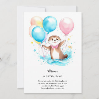 Wasserfarbe Otter Geburtstag Einladung
