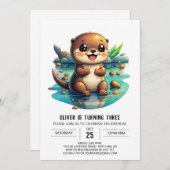 Wasserfarbe Otter Geburtstag Einladung (Vorne/Hinten)