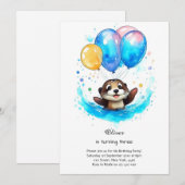 Wasserfarbe Otter Geburtstag Einladung (Vorne/Hinten)