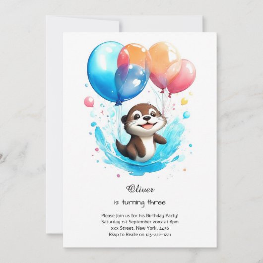 Wasserfarbe Otter Geburtstag Einladung (Vorderseite)