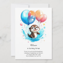Wasserfarbe Otter Geburtstag Einladung