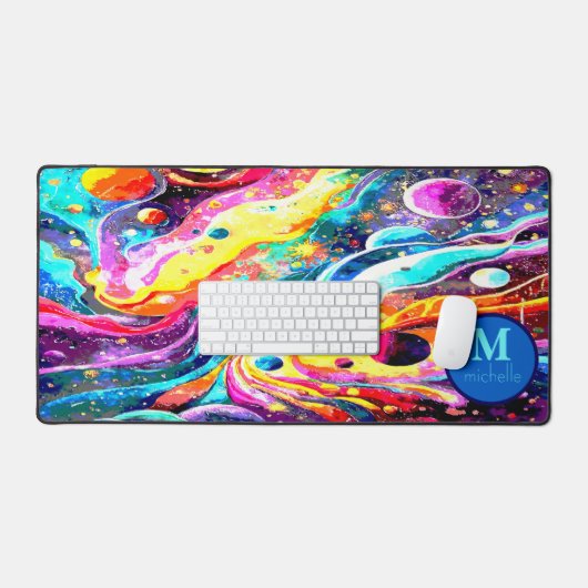 WASSERFARBE OUTER SPACE MONOGRAMM DESIGN SCHREIBTISCHUNTERLAGE (Tastatur & Maus)
