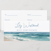 Wasserfarbe Ozean Strand Elegantes Geschenkzertifi